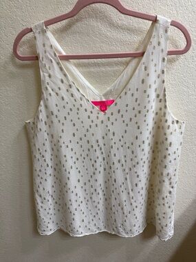 Lilly Pulitzer V Neck White Tank with Gold Dot Print